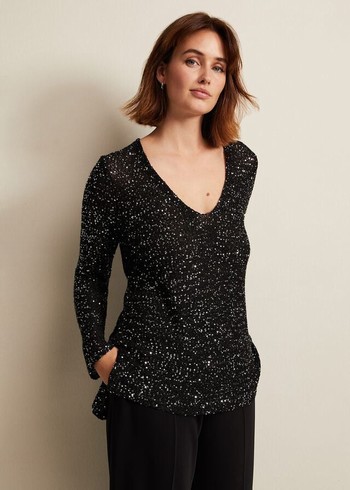 Phase Eight Juanna Sequinted Knitwear Black USA | 7103562-SA